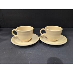 Fiesta Yellow Tea Cups & Saucers,‎ Set Of 2, 4 Piece Set, Light Pale Yellow Cups